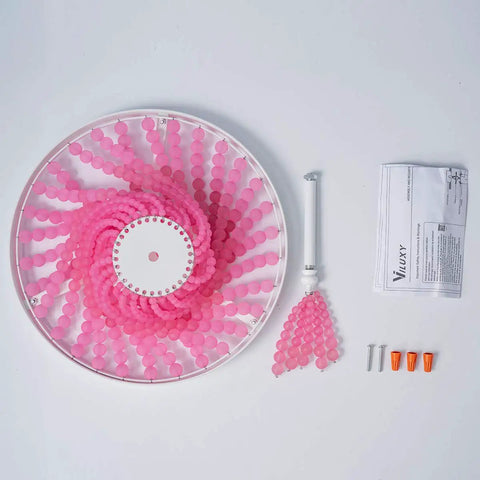 Candy Pink Acrylic Beaded Flush Mount Ceiling Light Three Light Chandelier In Rustic White Finish parts layout
