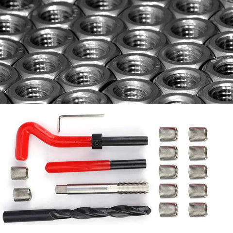 Top Notch 17 Piece Stainless Steel Thread Repair Kit For M12X1.25 Threads Includes Heavy Duty Inserts To Fix Stripped Holes Fast And Bring Your Gear Back To Life Like New Without Breaking A Sweat On The Job, M12 inserts, tap, drill, wrench