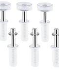 Six Piece Bi Fold Door Top Roller Guide Wheel and Top Pivot Spring Loaded Bifold Door Hardware Repair Kit for Doors One to One and Three Eighths Inch Thick Folding Doors Sliding Closet Barn Pocket Doors Easy to Install, showing complete set of three roller guides and three pivots.