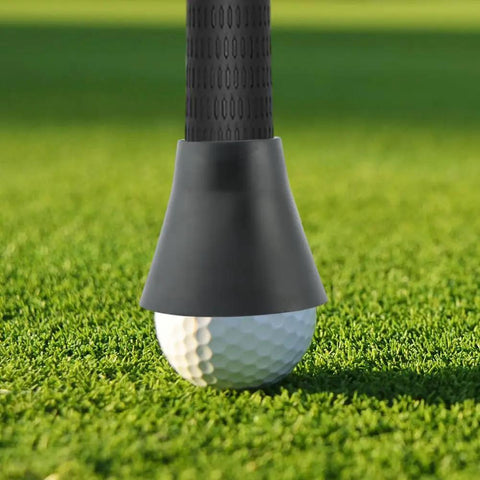 Close-up of 5 Pack Golf Ball Retriever Set Quick Install Putter Ball Grabber With Swing Handle And Suction Cup on grass with golf ball