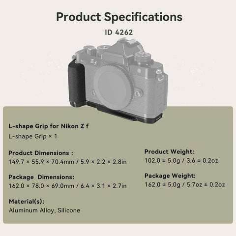 Zf Handgrip L Shape Grip For Nikon Zf With Ergonomic Silicone Grip Built In Quick Release Plate Arca Compatible dimensions