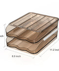 36 Count Large Capacity Egg Holder for Refrigerator with Automatic Rolling Tray and Lid, dimensions shown, 2-layer PP container