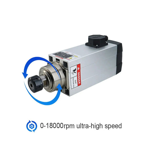 Badass 6KW Spindle Motor Kit Paired With 7.5KW VFD Inverter For CNC Router Jobs, showing high-speed ER32 collet chuck.