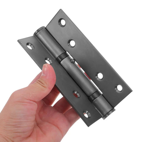 Person holding Stainless Steel Self Closing Door Hinge With Hydraulic Buffer For Wooden Doors In Office And Kitchen, Hidden Spring Mechanism