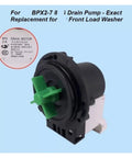 Front Load Washing Machine Drain Pump Replacement BPX2-7 DIY-Friendly Direct-Fit For Front-Load Washers With Durable Composite Housing, Balanced Impeller, Easy Install Seamless Model Alignment, black pump with green impeller