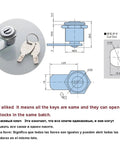 Square Cam Lock With Two Keys For Mailbox School Locker Office Drawer Or Cabinet Heavy Duty Steel Latch Hardware Durable MS549