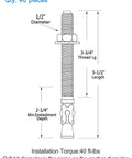 Diagram of 1/2 Inch By 5-1/2 Inch Wedge Anchors Zinc Plated Heavy Duty Fasteners For Concrete, showing dimensions and specifications