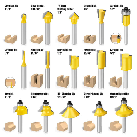 15 Piece One Quarter Inch Shank Tungsten Carbide Router Bit Set For Woodworking Pros And DIYers Pro Grade Heavy Duty