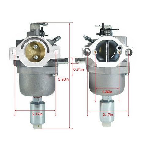 Carburetor Replacement For Riding Mowers And Lawn Tractors Fits 108 102 105 115 D105 D110 L105 L107 L108 LA105 LA115 LA125 X120 X145 Engines 17.5HP 19.5HP 21HP DIY Friendly Tune Up Kit, front and side view.