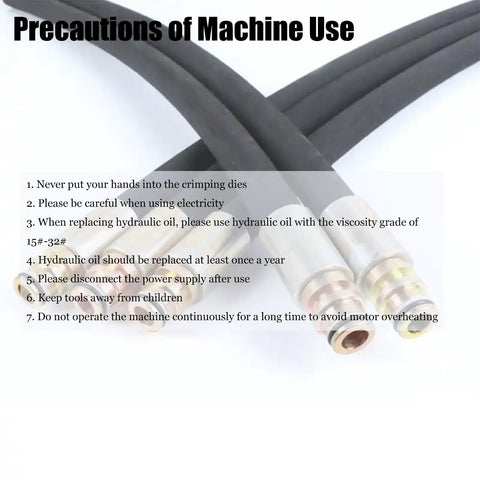 Precautions of Machine Use for Portable Electric Hydraulic Hose Crimper Machine With 8 Heavy Duty Die Sets 110V Corded Power.