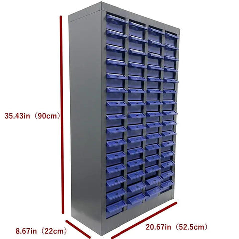 60-Drawer Tool Parts Storage Cabinet Organizer With Steel And Plastic Drawers For Hardware And Craft Projects, Repair Tool Organizer Unit No Door Front, Heavy Duty Workshop Storage, 21 By 9 By 35 Inches, side view
