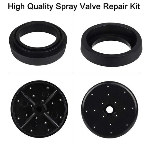 Pre Rinse Spray Valve Repair Kit For All Commercial Sink Sprayers Includes 2.08 Inch Ends Black Spray Face Bumper And Screw 304 Stainless Steel Fasteners Durable Replacement Part shown in parts with black spray face and bumper