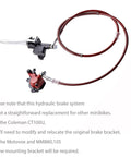 Mini bike hydraulic disc brake system with red braided hose and black lever, for Baja Doodle Bug.