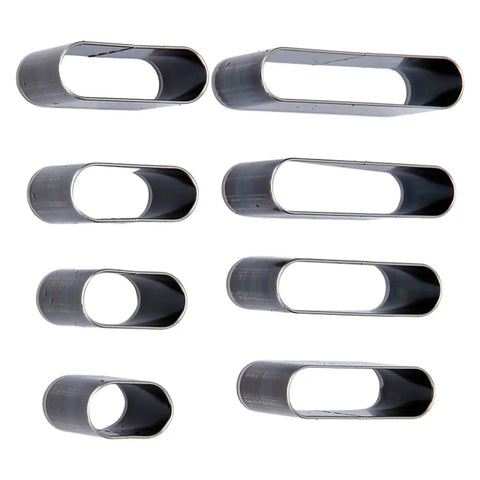 Pro Grade 8 Piece Leather Hole Punch Set With High Carbon Steel Punch Dies, oval-shaped steel die collection on white background
