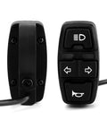 Ride Ready All In One 3 In 1 Motorcycle Handlebar Control Switch With Headlight Turn Signal And Horn Mount On 22mm Seven Eighth Inch Handlebars For Motorbikes Electric Bikes And Scooters 12V To 48V Compatible, showing front and side view of controls.