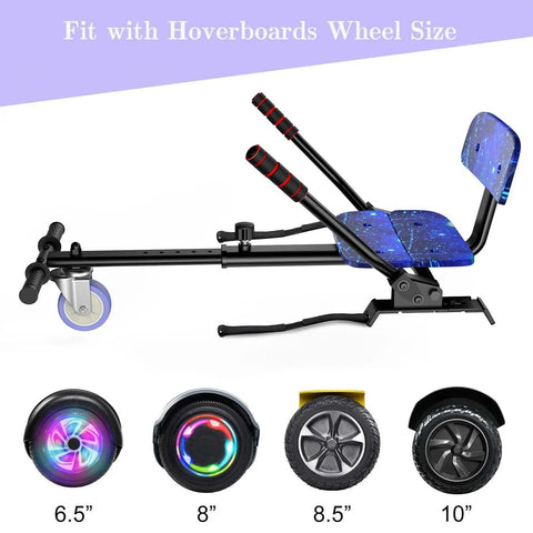Go Kart Seat Attachment For Hoverboards, Adjustable Hoverboard Cart Kit Fits 6.5in 8in And 10in Hoverboards, Star Blue