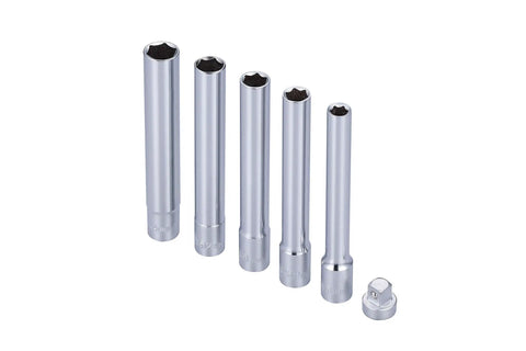 Beefy Deep Metric Socket Set For 3/8 Inch Drive 6 Point Includes 8mm 10mm 11mm 12mm 14mm Sockets With 1/4 Inch Adapter Extra Long 120mm Reach