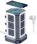 65W PD Power Strip Tower Surge Protector With 12 Widely Spaced AC Outlets, 2 USB C Ports, 3 USB A Ports, 6.5Ft Heavy Duty Extension Cord