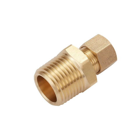 Brass compression tube fitting, straight coupling, 3/8 in. tube OD x 1/2 in. NPT male