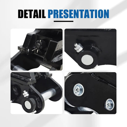 Detail view of Heavy Duty Quick Coupler For Mini Excavators Under Three Tons Easy Quick Change Hitch Attachment showing black finish.