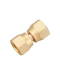 Two Pack Brass 1/4 Inch Female Flare Swivel Adapter Kit For Plumbing, Must Have Swivel Nut Flare Tube Fitting Valve Connector, Durable Solid Brass, Leak Proof, Easy Install, High Pressure Compatible, one brass adapter shown on white background