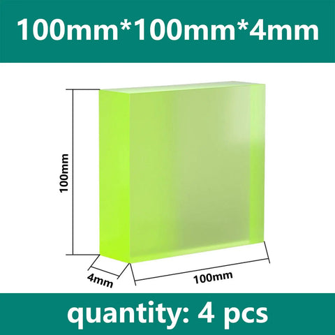 Built Like A Tank 100mm Square Polyurethane Blocks 4 Pack Solid Urethane Plates 4mm Thick displayed with measurements.