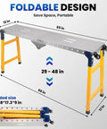 Heavy Duty Portable Welding Table Rock Solid Shop Workstation With Hella Stable Casters 4000 Lbs Load Capacity showing foldable design dimensions.