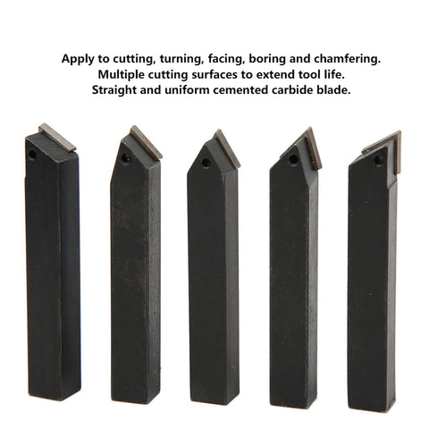 Front view of five 3/8in indexable turning tool holders with carbide inserts