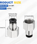 Push To Connect Fittings 10 Pack 1/4 NPT Female, 0.16 Inch Tube OD, Nickel Plated Brass Straight Pneumatic Adapters with size