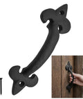 Old School Medieval Rustic Cast Iron Door Pull With Fleur De Lis Handle And Compact Grip, 7 1/8 Inch Decorative Hardware For Cabinets