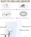 Installation steps for 100 Pack Heavy Duty Self Adhesive Hooks 50 Lbs Transparent Reusable Sticky Wall Hooks for Kitchen Towel Bathroom Shower Office and Outdoor Use Waterproof No Damage.