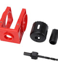 Super Cool Wooden Door Lock Installation Kit With Carbon Steel Saw Blades And Guide Template For Easy Deadbolt Setup On Doors, Fits Multiple Sizes, red guide and drill bit