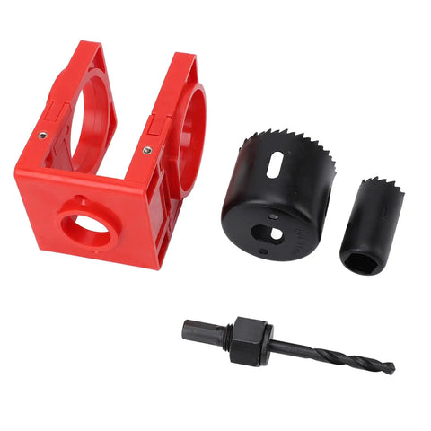 Super Cool Wooden Door Lock Installation Kit With Carbon Steel Saw Blades And Guide Template For Easy Deadbolt Setup On Doors, Fits Multiple Sizes, red guide and drill bit