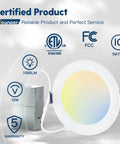 20 Pack 6 Inch Ultra Thin LED Recessed Ceiling Lights with Junction Box, 5 CCT Selectable, 12W, 1050 Lumens, ETL and FCC Certified Display