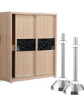 Badass Grip Heavy Duty Adjustable Leveling Feet next to a sliding door cabinet, featuring thickened steel base for support.