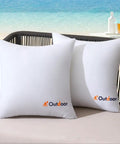 Pack Of 2 18x18 Outdoor Waterproof Throw Pillow Inserts With Water Resistant Fabric Cushions For Patio And Garden Durable 7D Polyester Fill For Cushy Comfort And Long Lasting Use on a patio chair.