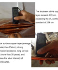 Close-up of thickness gauge measuring copper layer on 10 Pack Dope 8ft Five Eighth Inch Copper Bonded Ground Rods UL Listed Industrial Grade Earthing Electrodes For Signal Towers Fences Lightning Protection Bonding NEC Compliant Grounding