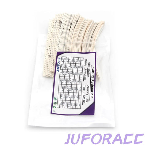 Massive 1500 Pack 1206 SMD Resistor Kit With 60 Values From Zero Ohm To One Point Five Thousand Ohm Thick Film One Quarter Watt