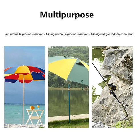 Two Pack Heavy Duty Patio Umbrella Anchor Stand With Forked Ground Screw Stakes supporting umbrellas and fishing rod