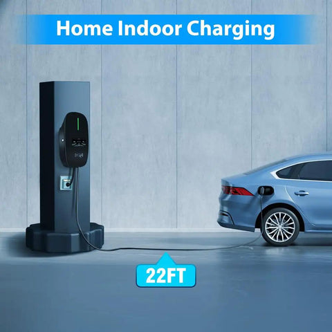 Tesla Level 2 EV Charger 48 Amp Wall Charger Hardwired WiFi Enabled With Smart App Control charging a car indoors