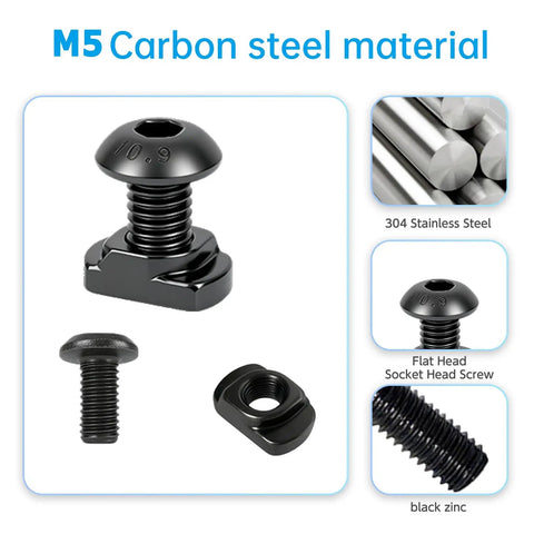 M5 carbon steel Go To All In One 24 Piece M5 T Nuts And Screws Kit with stainless steel and black zinc finish details