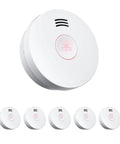 Reliable Smoke Alarm With Photoelectric Sensor And 10 Year Battery, UL217 10th Listed GS525A, Low Battery Alert, Easy Setup, Home Safety Detector, Pack Of 6 white round smoke alarms