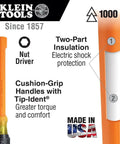 Hella Durable One Quarter Inch Insulated Nut Driver featuring a thick cushion grip handle and two-part insulation, 1000 V protection.