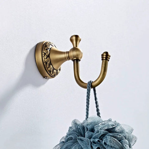 Robust Antique Brass Wall Mounted Coat Hook Single Rustic Hat Rack Fits Kitchen Entryway Or Bathroom Elegant Purse Hanger Rock Solid For Tight Spaces Daily with shower puff
