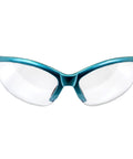 Front view of Cougar Womens Lab Safety Glasses With Turquoise Frames And Clear Lenses, Shatterproof Polycarbonate Lenses Meet Z87.1 ANSI Standards
