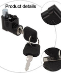 Electric Bike Battery Lock And Key Kit with keys shown from multiple angles, 20mm power lock accessory, metal and black plastic design.