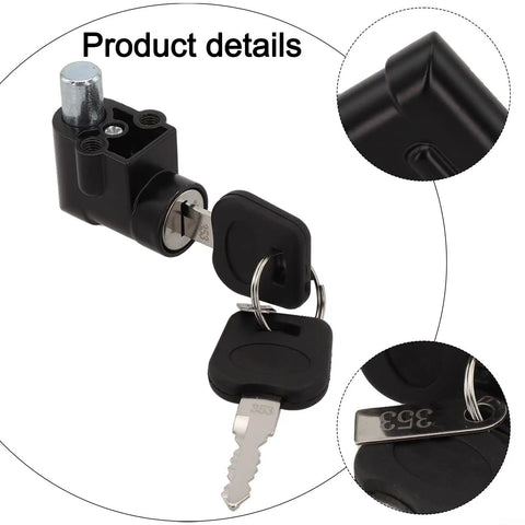 Electric Bike Battery Lock And Key Kit with keys shown from multiple angles, 20mm power lock accessory, metal and black plastic design.