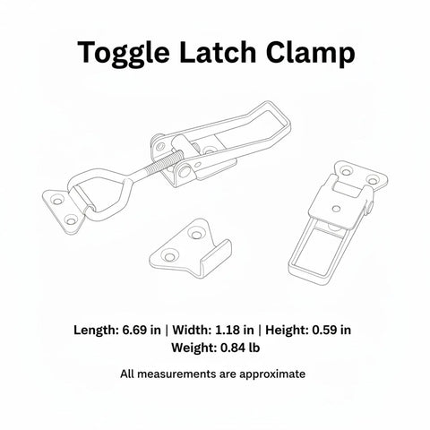 Heavy Duty Toggle Latch Clamp With High Tension Carbon Steel for securing tool boxes, 6.69 in long with adjustable fittings.
