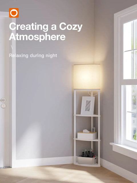 4 Tier Sector Corner Shelf Floor Lamp With White Shade And 3 Color Temperatures LED Bulb, A Handy Display Lamp With Shelves For Living Room, Bedroom Or Office, Perfect For Cozy Vibes And Practical Storage
