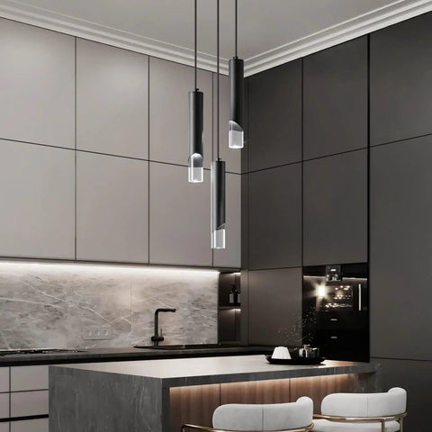 Modern Black Pendant Light Fixture With Dimmable LED Three Light Kit for kitchen island and dining room, sleek industrial look